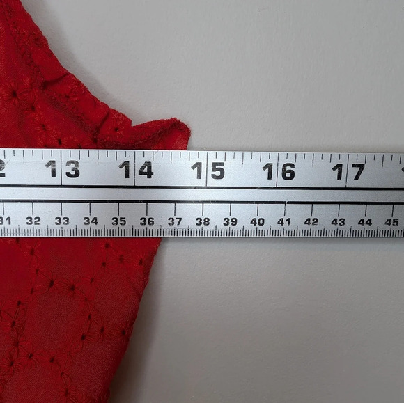 Sim & Sam Red Skinny Strap V Neck Eyelet Tiered Dress Woman Medium - Picture 6 of 9
